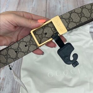 $1,185 New Authentic GUCCI 90-36 Belt GG LOGO Signature Leather Brown Beige